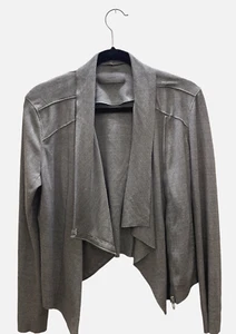 BLANK NYC Faux Suede Drape Moto Jacket, grau, Gr. M, gebraucht - Bild 1 von 5