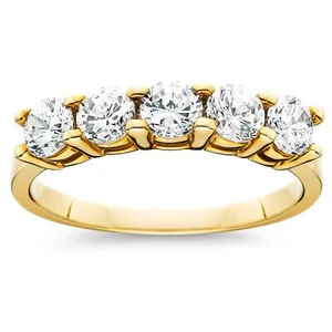 1 cttw Five Stone Diamond Wedding Anniversary Ring 14K Yellow Gold - Picture 1 of 6