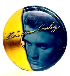 Elvis Aron Presley rundes 12" gelb & blau Blechschild in Schutzverpackung - Bild 1 von 7