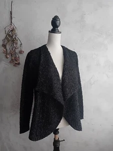Vintage 1930s Style Black Lurex Boucle Cardigan Evening Jacket Single Lapels 12 - Picture 1 of 8