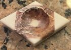 Mid-Century Handmade Marble w/ Onyx  Ashtray 7” Wide 3/8” T