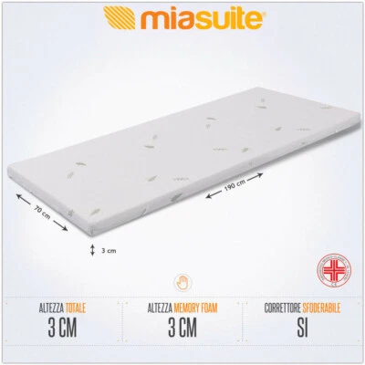 TOPPER CORRETTORE 70X190 MEMORY 3 CM SFODERABILE ALOE VERA PER MATERASSO SINGOLO - Immagine 1 di 4
