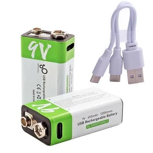 2 x 9V 650mAh USB Type-C batteria ricaricabile agli ioni di litio Li-Ion + cavo caricatore - Foto 1 di 6