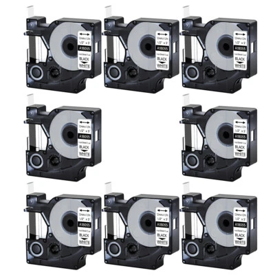 ENTERPRISEPARTNER 8PK 18055 Heat Shrink Tube Black on White 12mm Label Tape for DYMO Rhino