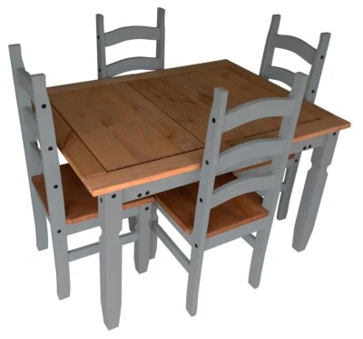 Corona Dining Table and 4 Chairs Grey Wax Small Extending Pine Mercers Furniture - Image 1 of 4