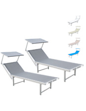 2 pz Chaise longue pour plage LUXURIOUS Parasol aluminium Inclinable 180X60X40