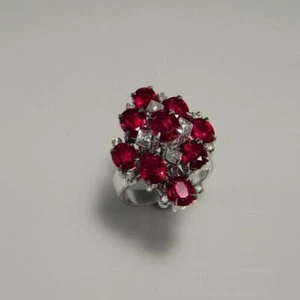 Handmade Vivid Red Earth Mined Ruby & Shiny White CZ 7.29TCW Beautiful Fine Ring - Picture 1 of 5