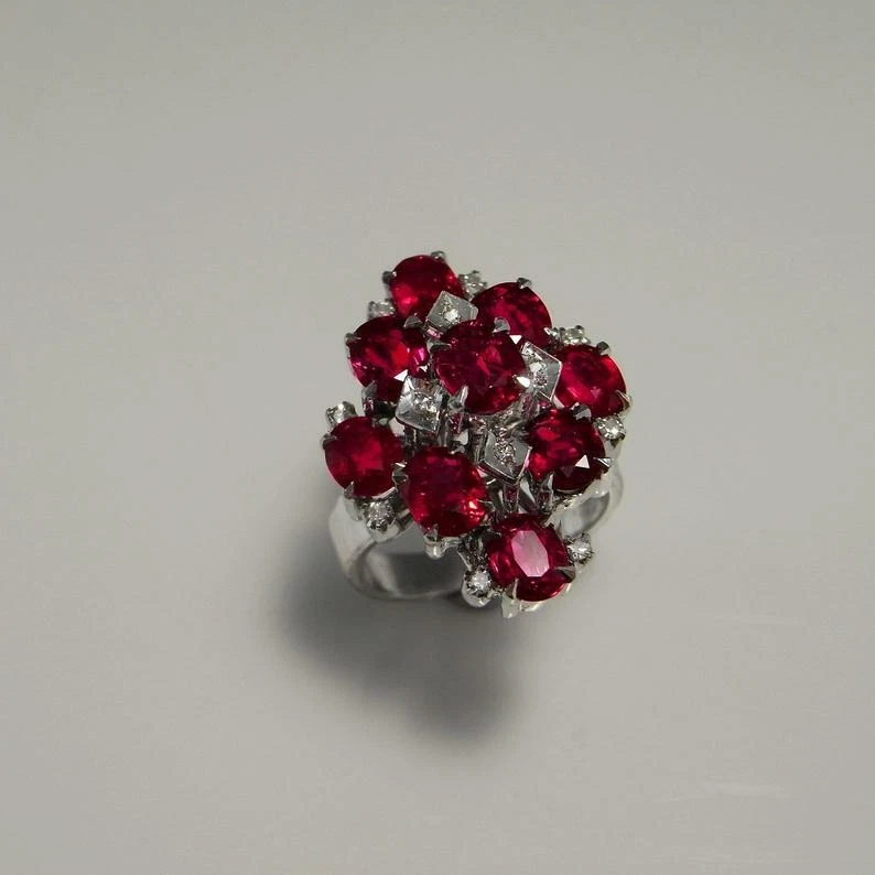 Handmade Vivid Red Earth Mined Ruby & Shiny White CZ 7.29TCW Beautiful Fine Ring - Image 1 of 4
