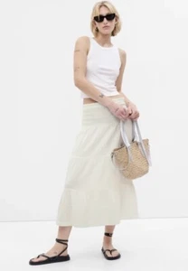 NWT Gap Boho Ivory Tiered Smocked Woven Cotton Midi Skirt XXL 16 18 Gauze - Picture 1 of 17