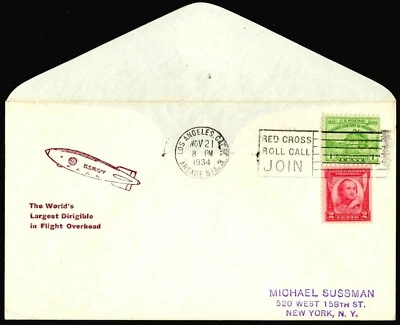 Sale USS Macon ZRS-5 Naval Zep Flight Cover Los Angeles Nov 21 1934 Hulff Cach - Image 1 of 2