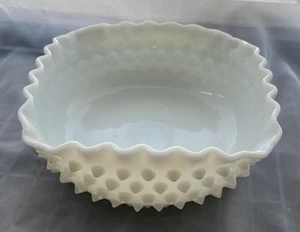 Fenton Large Square 8 in Bowl Hobnail Ruffled Translucent Milk Glass - Picture 1 of 1