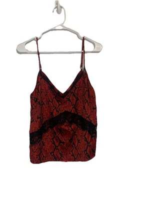 GUESS Red Snakeskin Camisole Tank Top Lace Fringed Neckline Women's Small — 第 1/4 张图片