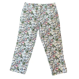 TALBOTS Cropped Ankle PantS Italian Coastal Beach Print Tropical Womens Sz 14 - Picture 1 of 5