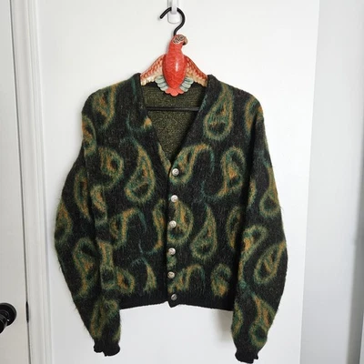 Cárdigan Mohair Puritano Vintage Años 60 Suéter Cobain Para Hombre Mediano Paisley Difuso Foto 1 de 4