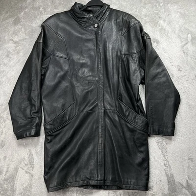 Chaqueta Larga Grunge Abrigo Vintage Años 90 G-III Global Identity Mujer Cuero Negro M Foto 1 de 4