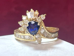 14K GOLD BLAUER SAPHIR & DIAMANT RING NATÜRLICHER EDELSTEIN GRÖSSE 6,5 SIGNIERT 5,1 GRS - Bild 1 von 19