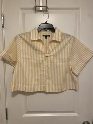 Camisa de popelina recortada a rayas amarillas Banana Republic L Foto 1 de 4