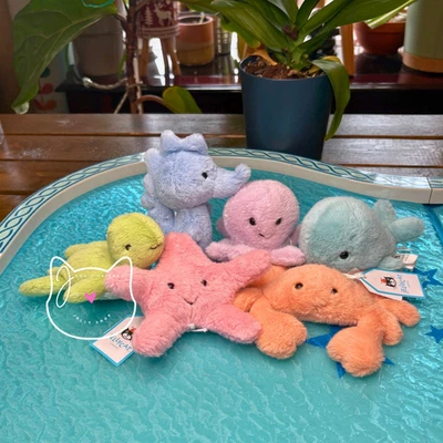 Set of 6 Jellycat FLUFFY Starfish Crab Whale Octopus Turtle Seahorse New BNWT - Image 1 of 4