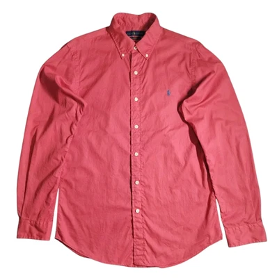 Camisa Ralph Lauren Hombres M Calce Ajustado Rojo Pluma Peso Sarga Abotonada Azul Poni Foto 1 de 4