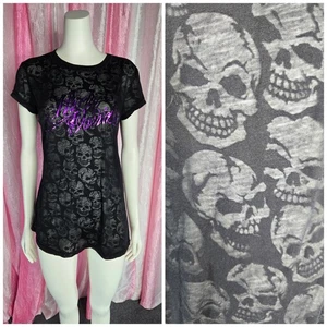 Y2K Harley Davidson Black Purple Skull Sheer Burnout Top Size XL - Picture 1 of 9