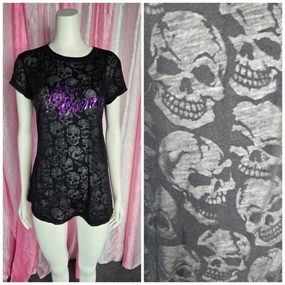Top Y2K Harley Davidson Negro Púrpura Calavera Transparente Burnout Talla XL  Foto 1 de 4