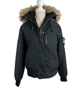 Alessandro Zavetti Black Hooded Puffer Coat Fur Trim Hood Women’s UK Size M  - Picture 1 of 11