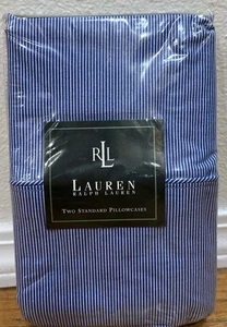 2 Ralph Lauren Cape May Narrow Blue White Pin Stripe Standard Pillowcases USA - Picture 1 of 3