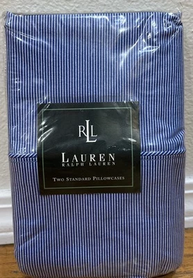 2 Ralph Lauren Cape May Narrow Blue White Pin Stripe Standard Pillowcases USA - Image 1 of 3