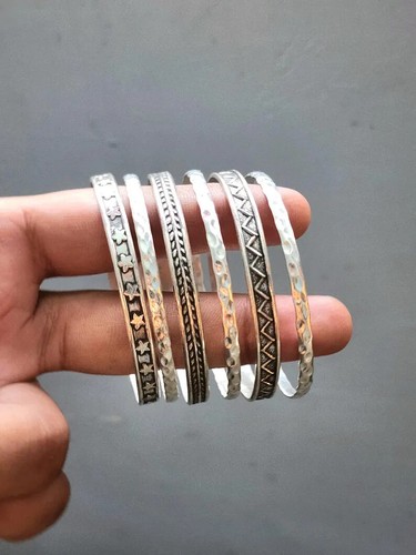 VALENTINO Miglior Set 6 Braccialetti Martellati Argento Massiccio 925 Bellissimo Bracciale Donna Regalo HM19