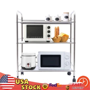 Carro utilitario de acero inoxidable de 3 niveles con ruedas de bloqueo estante carro de cocina - Imagen 1 de 20