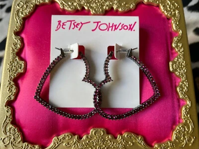 Pendientes de aro Betsey Johnson corazones y flechas cristal rosa peltre corazón ombre Foto 1 de 2