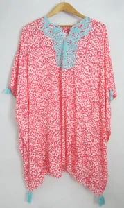 Tommy Bahama Womens One Size Pink White Aqua Blue Cotton Cover Up Tassles O/S - Picture 1 of 9