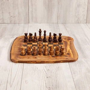 Scacchiera rustica e scacchi legno di ulivo lavorazione artigianale arredo casa - Picture 1 of 4