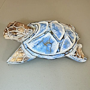 Hand Carved Painted Wood Sea Turtle Hanging Wall Decor Nautical - Picture 1 of 6