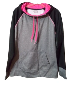 DANSKIN NOW JUNIOR GIRLS PULL OVER HOODIE SIZE XXL/20 GREY BLACK PINK SWEATSHIRT - Picture 1 of 3