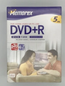 Paquete de 5 discos grabables en DVD+R 4,7 GB 120 minutos Memorex - Imagen 1 de 3
