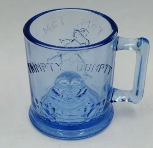 VINTAGE BLUE HUMPTY DUMPTY~TOM TOM THE PIPER'S SON DEPRESSION GLASS CHILD'S MUG - Picture 1 of 12