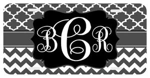 Clover Chevron Black Gray Personalized Monogrammed License Plate Custom Car Tag - Picture 1 of 4