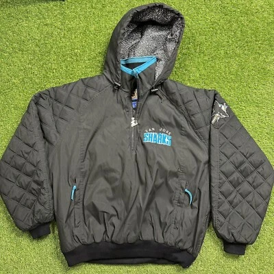 Винтажная стартовая куртка San Jose Sharks NHL мужская XL стеганая с рукавами внутри черная синяя - Изображение 1 из 4