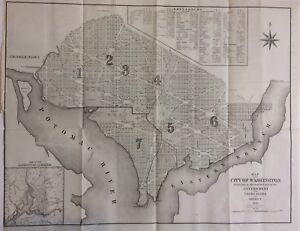 Washington D.C. 1854 Original Joseph Varnam Map District of Columbia 
