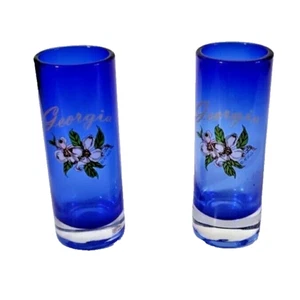 Cherokee Georgia Rose Blu Cobalto Oro 2 Bicchieri Souvenir Shot - Foto 1 di 4