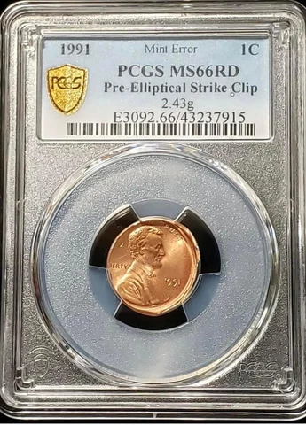 1991 1c  Mint Error MS66RDPre-Elliptical Strike Clip  2.43 Gms Cover