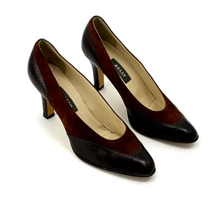 Bally Snowberry Womens Elegant Dress Pumps Brown Leather Suede Italy Size 8M - Picture 1 of 10