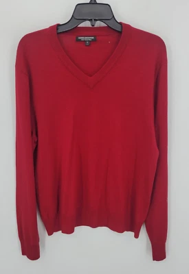 Express Sweater Mens Medium Red Merino Wool V-Neck Preppy Modern Pullover - Image 1 of 4