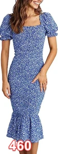 PRETTYGARDEN Womens Summer Floral Midi Ruffle Hem Bodycon Mermaid Cocktail Dress - Picture 1 of 7