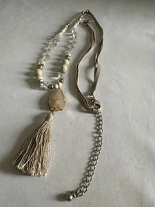 Collar largo vintage chicos cuentas con borlas cuero tono plata - Imagen 1 de 7