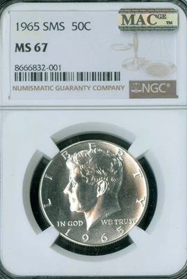 1965 KENNEDY SILVER HALF  NGC MS67 SMS PQ  MAC  SPOTLESS  . - Image 1 of 2