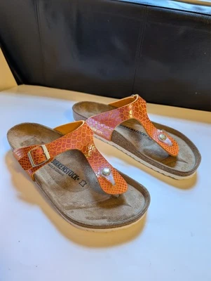 Sandalias Birkenstock Gizeh Naranja con Correas Iridiscentes Talla 10 (43) Nuevas Sin Etiquetas Foto 1 de 4
