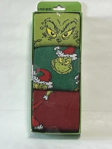 Dr. Seuss ~ The Grinch ~ Crew-Socken für Herren Dreierpack Größe 8-12 neu im Paket - Bild 1 von 5
