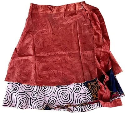 Vintage Sari Silk Mini Wrap Skirt Boho Hippie Festival L-20" - Image 1 of 2